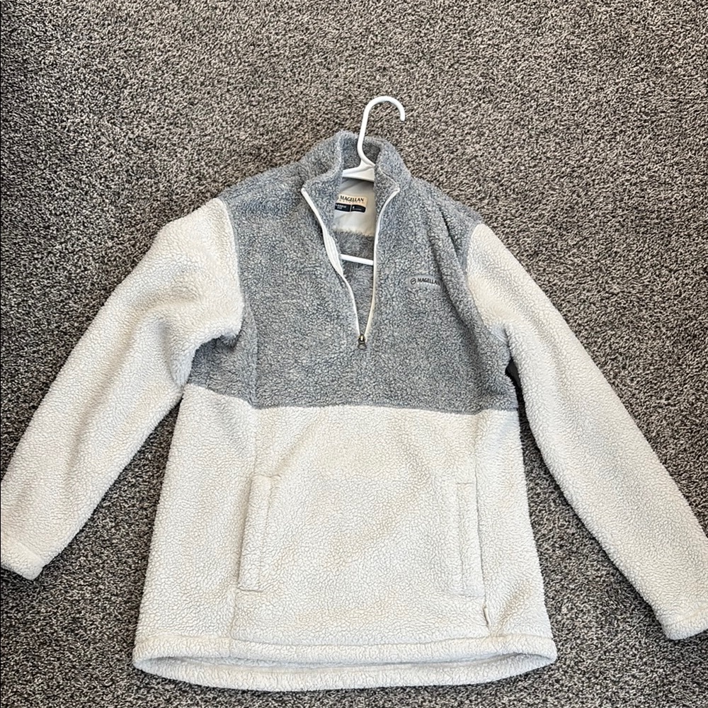 Gray and White Sherpa Fleece Pullover